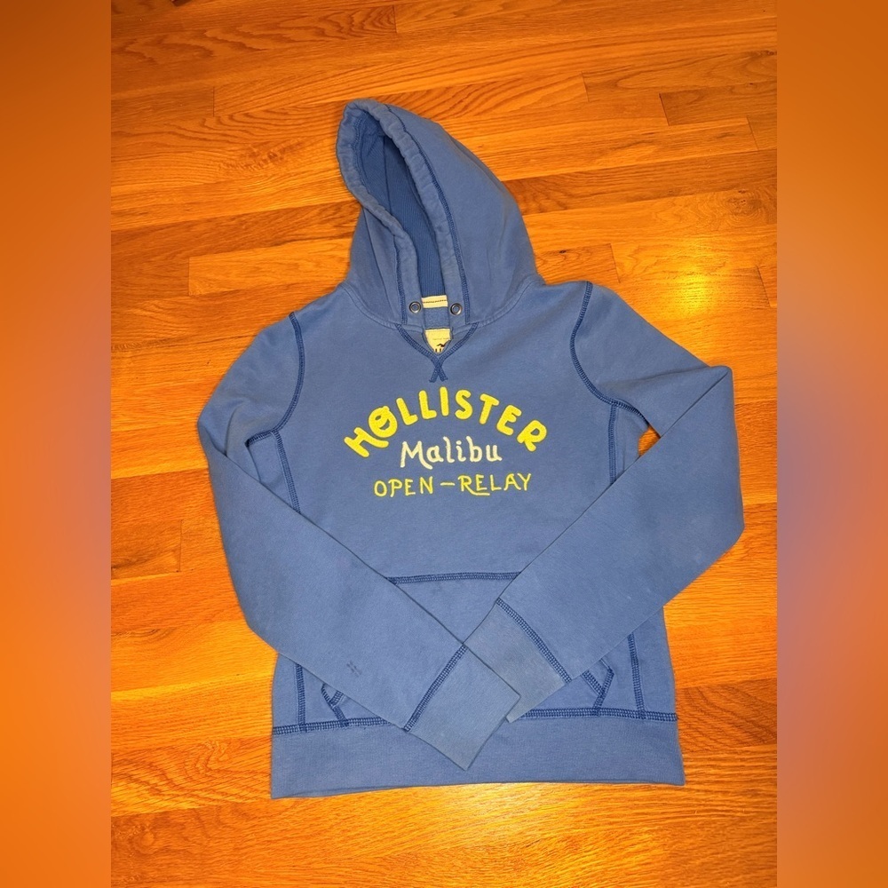 Hollister Y2K Malibu Open-Relay Hoodie Blue Embroidered Logo Pullover M